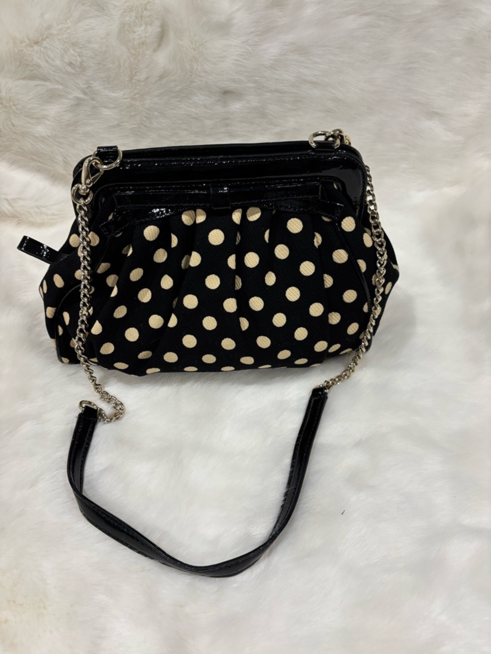 kate spade Black and Cream Polka Dot Chain Strap Crossbody